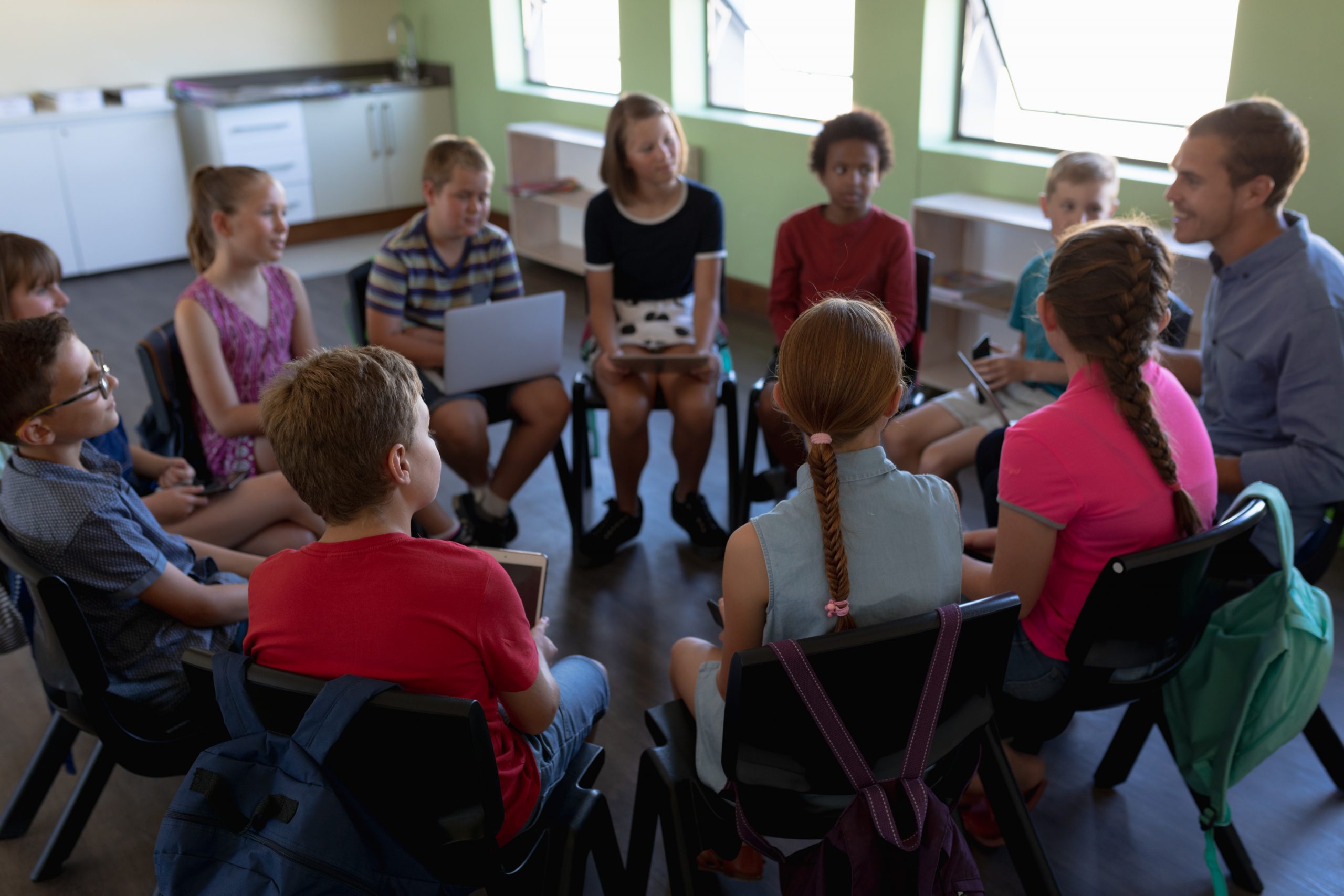 High,Angle,View,Of,A,Diverse,Group,Of,Elementary,School
