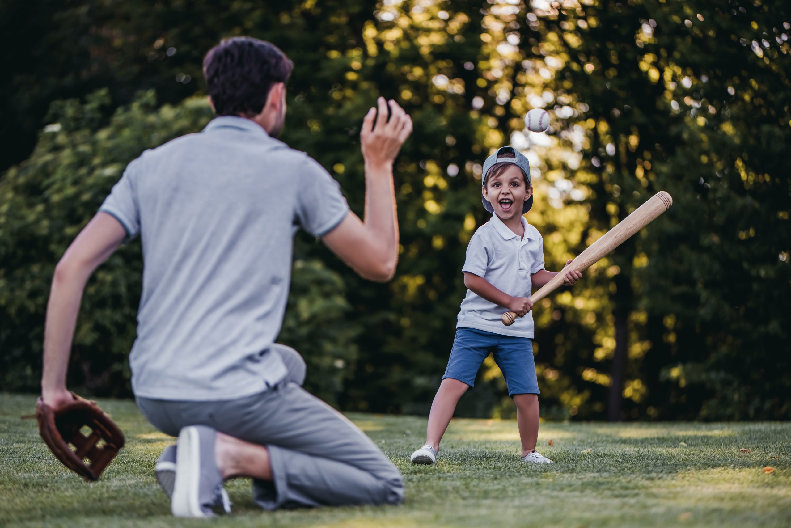 Handsome,Dad,With,His,Little,Cute,Sun,Are,Playing,Baseball