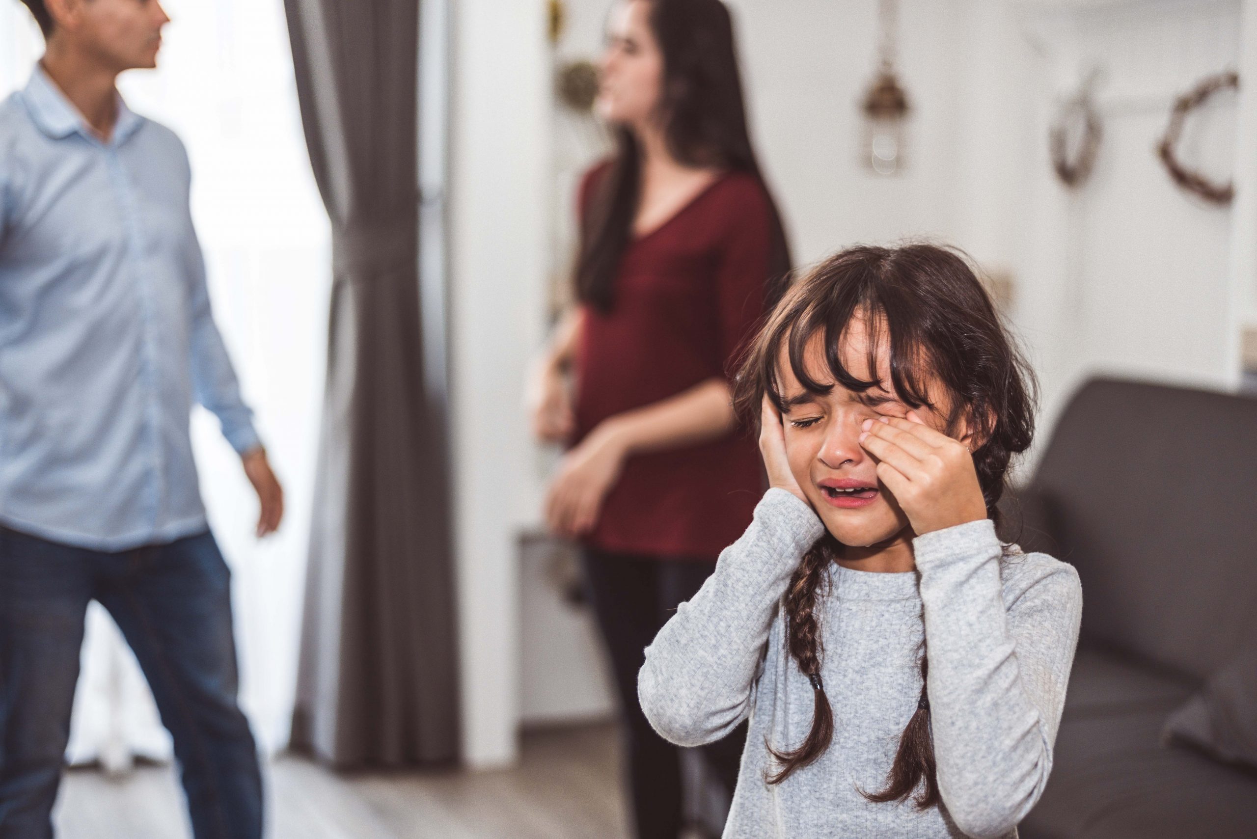 Little,Girl,Crying,Because,Of,Her,Parents,Quarreling.,Girl,Abused