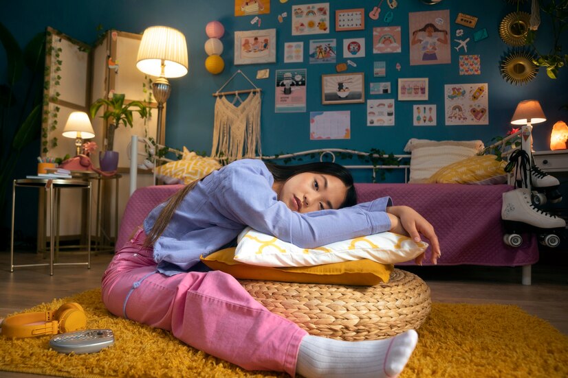 full-shot-bored-girl-sitting-floor_23-2149438431 ทำไมเราถึงขี้เกียจ