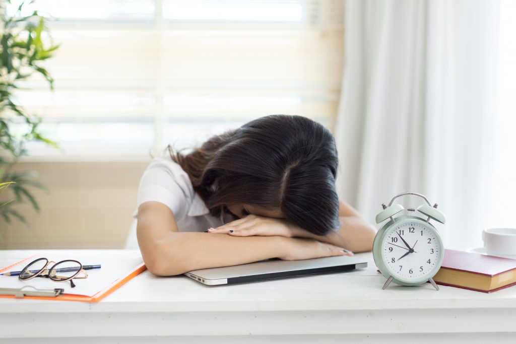 Asian girl in learning online with laptop in her room Adjustment Disorder